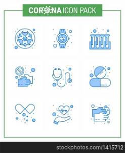 Simple Set of Covid-19 Protection Blue 25 icon pack icon included pandemic, hand, pulse, covid, test viral coronavirus 2019-nov disease Vector Design Elements