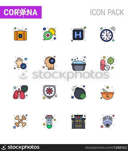 Simple Set of Covid-19 Protection Blue 25 icon pack icon included protection, hand, hospital, timer, seconds viral coronavirus 2019-nov disease Vector Design Elements