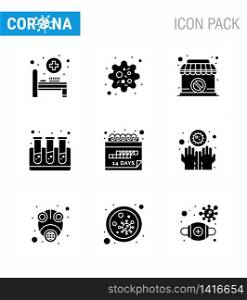 Simple Set of Covid-19 Protection Blue 25 icon pack icon included schedule, event, shop, date, test viral coronavirus 2019-nov disease Vector Design Elements