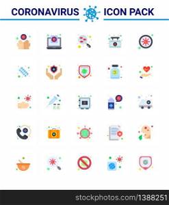 Simple Set of Covid-19 Protection Blue 25 icon pack icon included sign, hospital, virus, board, sample viral coronavirus 2019-nov disease Vector Design Elements