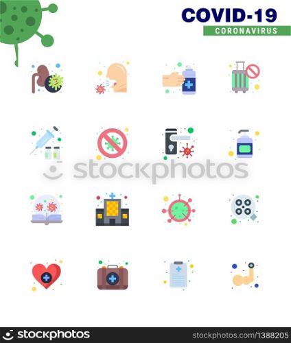 Simple Set of Covid-19 Protection Blue 25 icon pack icon included stop, cancel, sick, ban, medication viral coronavirus 2019-nov disease Vector Design Elements