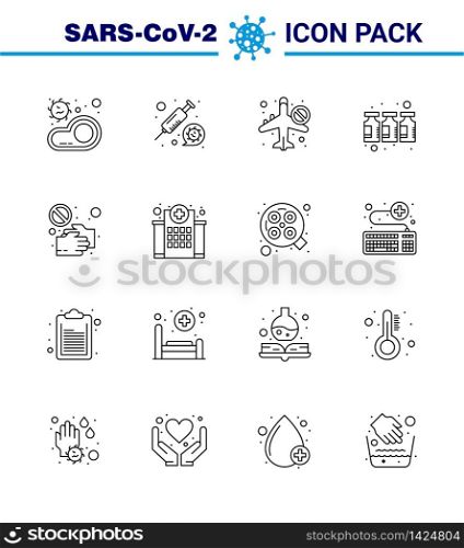 Simple Set of Covid-19 Protection Blue 25 icon pack icon included vaccine, drugs, vaccine, bottle, not allow viral coronavirus 2019-nov disease Vector Design Elements