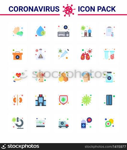 Simple Set of Covid-19 Protection Blue 25 icon pack icon included virus, transmission, attach, tourist, survice viral coronavirus 2019-nov disease Vector Design Elements