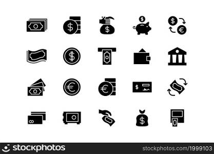 simple set of money icon in solid style