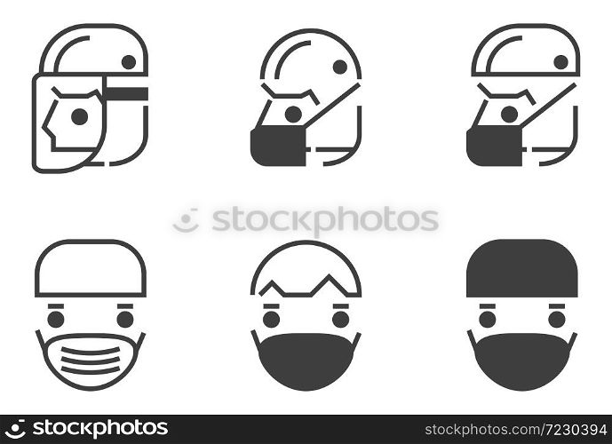 Simple set wear protective face mask icons for your design