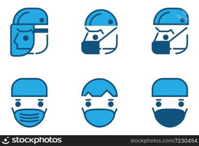 Simple set wear protective face mask icons for your design