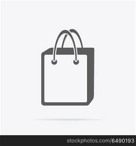 Simple Shopping Bag Icon Illustration. Simple shopping bag icon. Grey line pictogram of paper bag with handles and shadow under it. Vector illustration for shopping services, applications icons, logo and web page design.