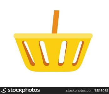 Simple shopping basket vector in flat style. Yellow plastic basket for goods in grocery store, supermarket. Accessories for trade. Illustration for shopping services, applications icons, logo design.. Simple Shopping Basket Icon Illustration.. Simple Shopping Basket Icon Illustration.