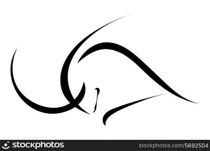 Simple silhouette profile of a bull isolated on a white background. Trademark farm. Vector illustration.