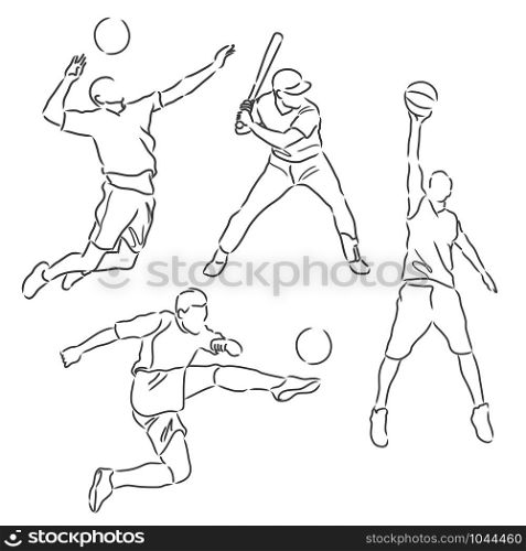 simple sketch of various sports athletes vector illustration