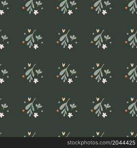 Simple small flowers and leaf seamless pattern. Floral endless ornament. Botanical backdrop. Doodle style print. Design for fabric , textile print, surface, wrapping, cover. Vector illustration. Simple small flowers and leaf seamless pattern. Floral endless ornament. Botanical backdrop.