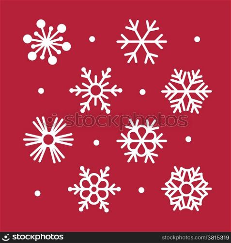 Simple Snowflakes Collection on Red