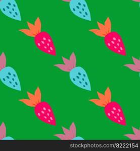 Simple strawberry seamless pattern. Hand drawn strawberries wallpaper. Fruits backdrop. Design for fabric, textile print, wrapping paper, kitchen textiles, cover. Vector illustration. Simple strawberry seamless pattern. Hand drawn strawberries wallpaper. Fruits backdrop.