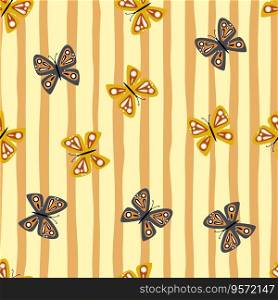 Simple stylized butterflies seamless pattern. Flying insect print. Design for fabric, textile print, wrapping paper, cover, poster. Vector illustration. Simple stylized butterflies seamless pattern. Flying insect print.