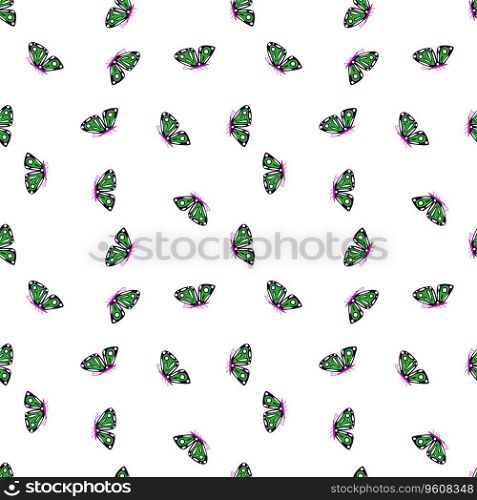 Simple stylized moth seamless pattern. Butterflies wallpaper. Flying insect print. Design for fabric, textile print, wrapping paper, cover, poster. Vector illustration. Simple stylized moth seamless pattern. Butterflies wallpaper. Flying insect print.