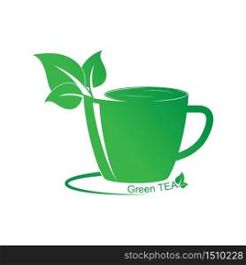 Simple stylized vector illustration of a Cup and tea leaves for logo, marking or sticker. Vector illustration isolated on white background, flat style
