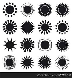 Simple Sun Icons. Sign and Symbol. Black Silhouette. Simple Sun Icons. Sign and Symbol. Black Silhouette.