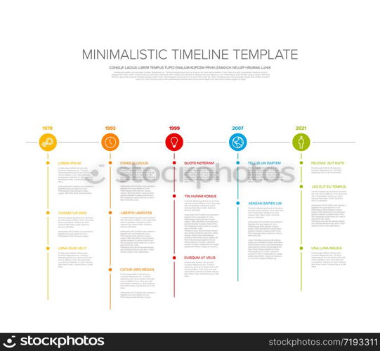 Simple timeline template with color icons and descriptions