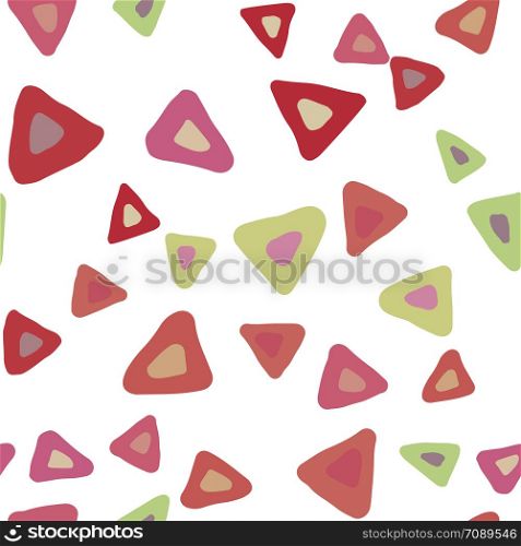 Simple triangle seamless pattern on white background. Hand drawn chaotic shapes backdrop. Pastel colors. Vector illustration. Simple triangle seamless pattern on white background.