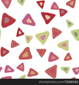 Simple triangle seamless pattern on white background. Hand drawn chaotic shapes backdrop. Pastel colors. Vector illustration. Simple triangle seamless pattern on white background.