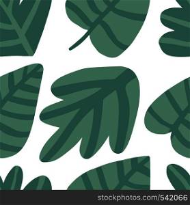 Simple tropical green leaves seamless pattern. Exotic plant. Summer design for fabric, textile print, wrapping paper, children textile. Simple tropical green leaves seamless pattern. Exotic plant.