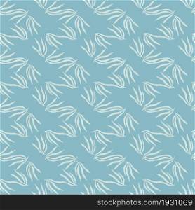Simple tropical leaves semless pattern. Tropic leaf on blue background. Design for fabric, textile print, wrapping, cover. Vector illustration.. Simple tropical leaves semless pattern. Tropic leaf on blue background. D