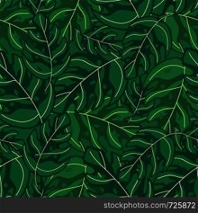 Simple tropical monstera leaves seamless repeat pattern . Exotic plant. Summer design for fabric, textile print, wrapping paper, children textile. Vector illustration. Tropical monstera leaves seamless repeat pattern . Exotic plant.