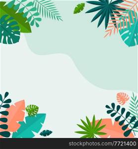 Simple Tropical Palm and Motstera Leaves Natural Blue Background. Vector Illustration EPS10. Simple Tropical Palm and Motstera Leaves Natural Blue Background. Vector Illustration