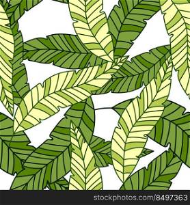 Simple tropical palm leaves seamless pattern. Linear exotic botanical texture. Creative jungle leaf endless wallpaper. Floral background. Design for fabric, surface, textile print, wrapping, cover. Simple tropical palm leaves seamless pattern. Linear exotic botanical texture.