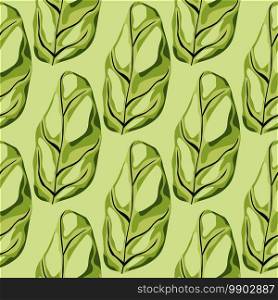 Simple tropical seamless pattern with monstera silhouettes. Light green tones palette artwork. Hand drawn houseplant print. Great for fabric design, textile print, wrapping, cover. Vector illustration. Simple tropical seamless pattern with monstera silhouettes. Light green tones palette artwork. Hand drawn houseplant print.