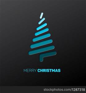 Simple vector christmas card with abstract blue christmas tree made from lines - original new year card