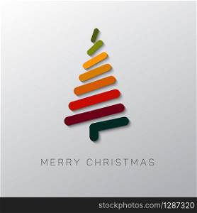 Simple vector christmas card with abstract christmas tree made from lines - original new year card. Modern vector christmas tree made from lines