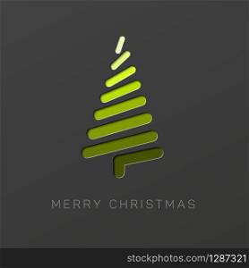 Simple vector christmas card with abstract christmas tree made from lines - original new year card