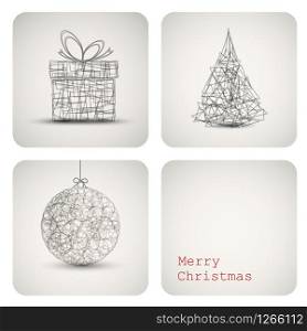 Simple vector christmas decoration card with present, bauble and tree