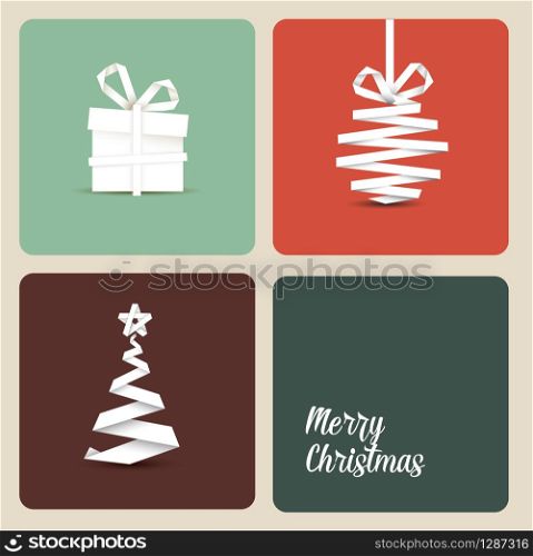 Simple vector christmas decoration made from white paper stripe - original new year card. Simple retro Christmas card