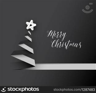 Simple vector christmas tree made from black and white paper stripe - original new year card. Christmas tree made from black and white paper stripe