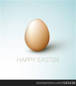 Simple vector Happy Easter card with brown egg on the blue background