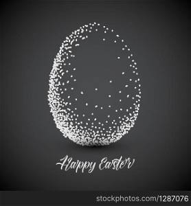 Simple vector Happy Easter card with egg made of small dots - dark version