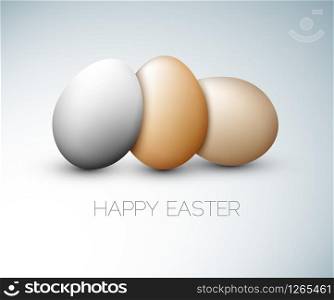 Simple vector Happy Easter card with three eggs on the gray background