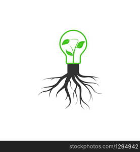 Simple vector icon of environmental themes. a light bul b wit h a lea f sprout grow s fro m a tre e stump. Stoc k illustration, simpl e design.