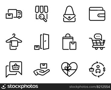 Simple vector icons. Flat illustration on a theme delivery to the door. Set of black vector icons, isolated against white background. Flat illustration on a theme delivery to the door