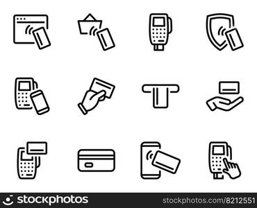 Simple vector icons. Flat illustration on a theme nfc. Set of black vector icons, isolated against white background. Flat illustration on a theme nfc