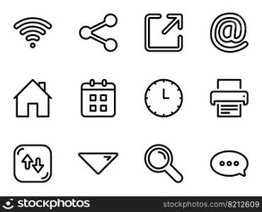 Simple vector icons. Flat illustration on a theme web icons for computer, phone, tablet, laptop and business. Set of black vector icons, isolated against white background. Flat illustration on a theme web icons for computer, phone, tablet, laptop and business. Line, outline, stroke