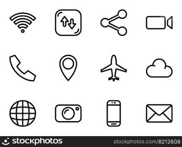 Simple vector icons. Flat illustration on a theme web icons for computer, phone, tablet, laptop. Set of black vector icons, isolated against white background. Flat illustration on a theme web icons for computer, phone, tablet, laptop. Line, outline, stroke