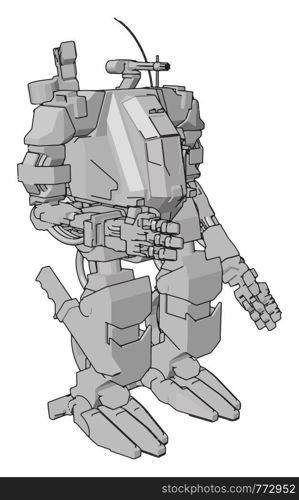 Simple vector illustration of a grey robot standing arm out