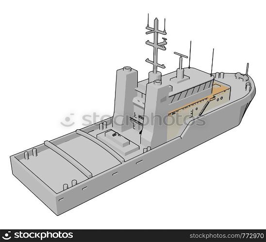 Simple vector illustration of a white navy battle ship white background