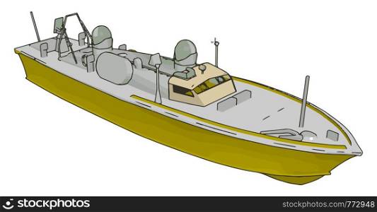 Simple vector illustration of an yellow and grey navy ship white baclground