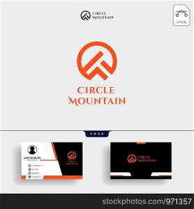 Simple vector logo in a modern style. Top of the mountain in the form of letter M with business card design. - Vector. Top of the mountain in the form of letter M with business card design