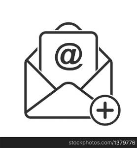 Simple vector mail icon, add a message. Stock design isolated on a white background for websites and apps, empty outline.