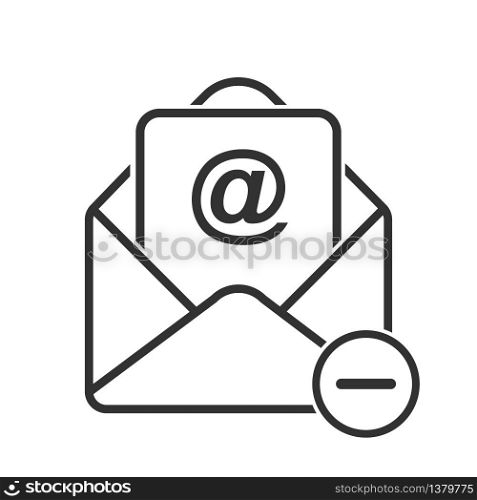 Simple vector mail icon, delete email. Stock design isolated on a white background for websites and apps, empty outline.